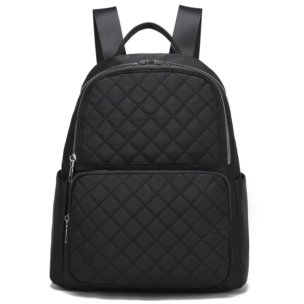 8646 Travel Backpack, Nylon Daypack with Silver Zippers, Black, Lightweight